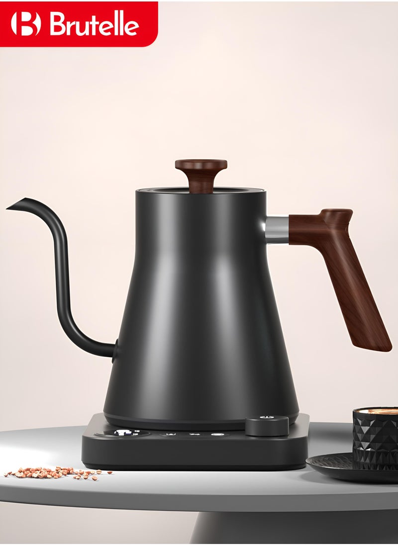 Brutelle - Gooseneck Kettle V60 Coffee Kettle 900ML 1200W Power Knob Temperature Adjustment with Digital Display Temperature Automatic Insulation Stainless Steel Material Suitable for Home and Office - Image 1