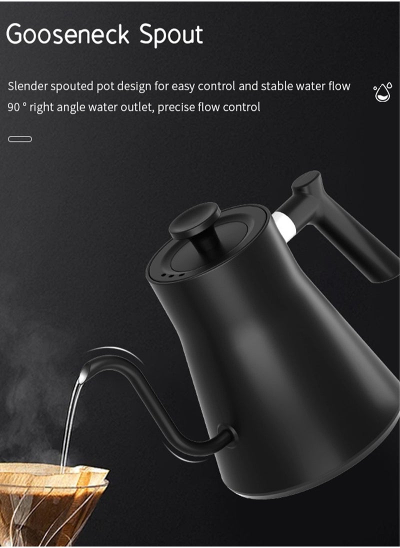 Brutelle - Gooseneck Kettle V60 Coffee Kettle 900ML 1200W Power Knob Temperature Adjustment with Digital Display Temperature Automatic Insulation Stainless Steel Material Suitable for Home and Office - Image 1