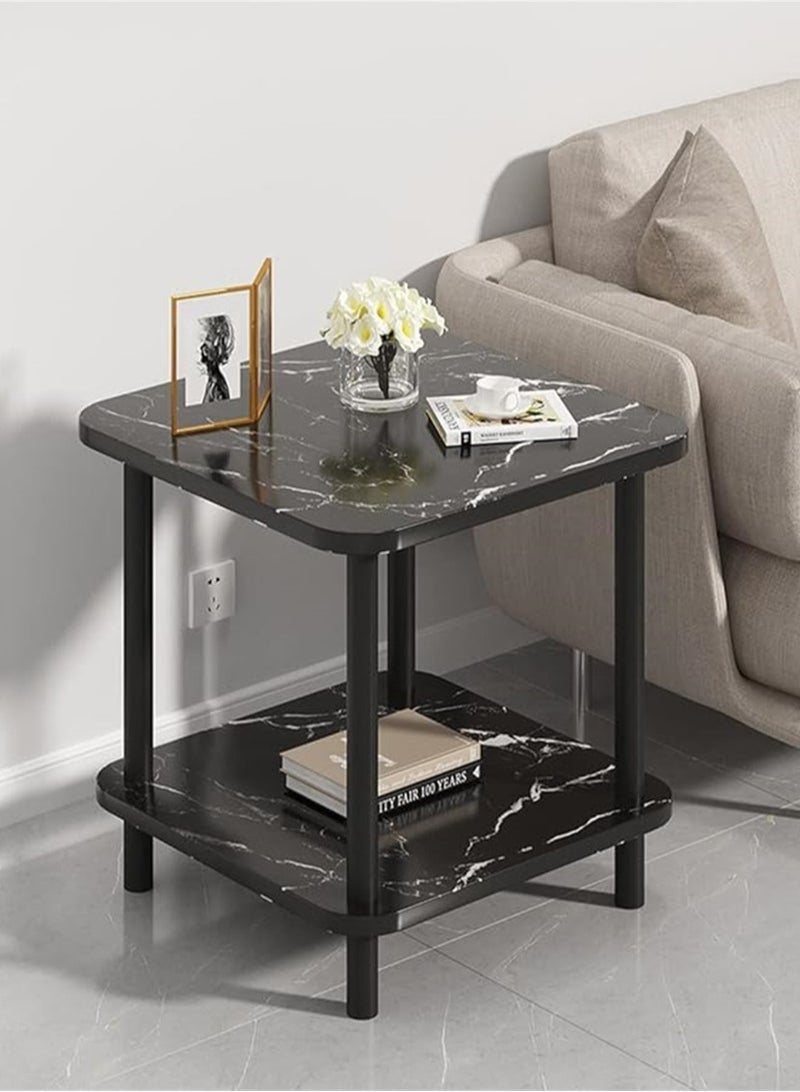 Sofa Side Table, Square Coffee Table End Table with 2 Tier Storage,Glossy Center Table Bedside Table Night Stand for Small Spaces Living Room Bedroom Office (Black, CJ-0028) - Image 1