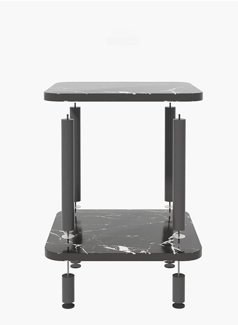 Sofa Side Table, Square Coffee Table End Table with 2 Tier Storage,Glossy Center Table Bedside Table Night Stand for Small Spaces Living Room Bedroom Office (Black, CJ-0028) - Image 5