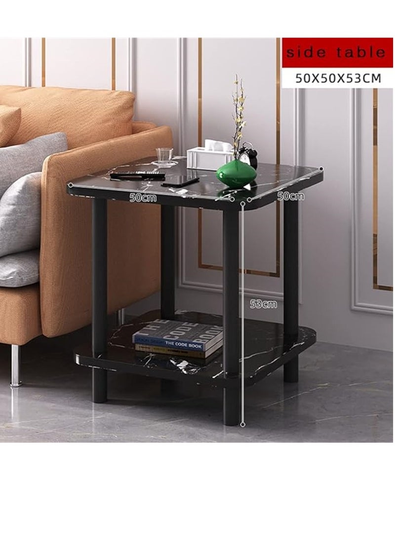 Sofa Side Table, Square Coffee Table End Table with 2 Tier Storage,Glossy Center Table Bedside Table Night Stand for Small Spaces Living Room Bedroom Office (Black, CJ-0028) - Image 2