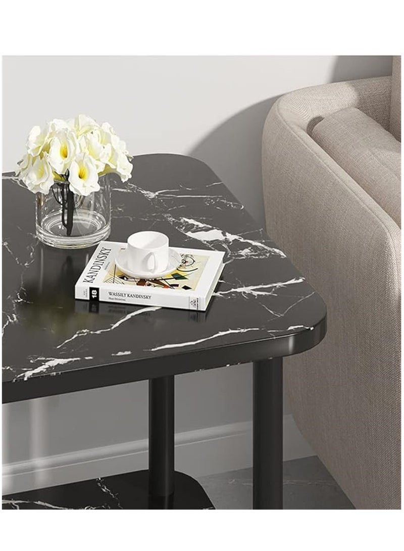 Sofa Side Table, Square Coffee Table End Table with 2 Tier Storage,Glossy Center Table Bedside Table Night Stand for Small Spaces Living Room Bedroom Office (Black, CJ-0028) - Image 3