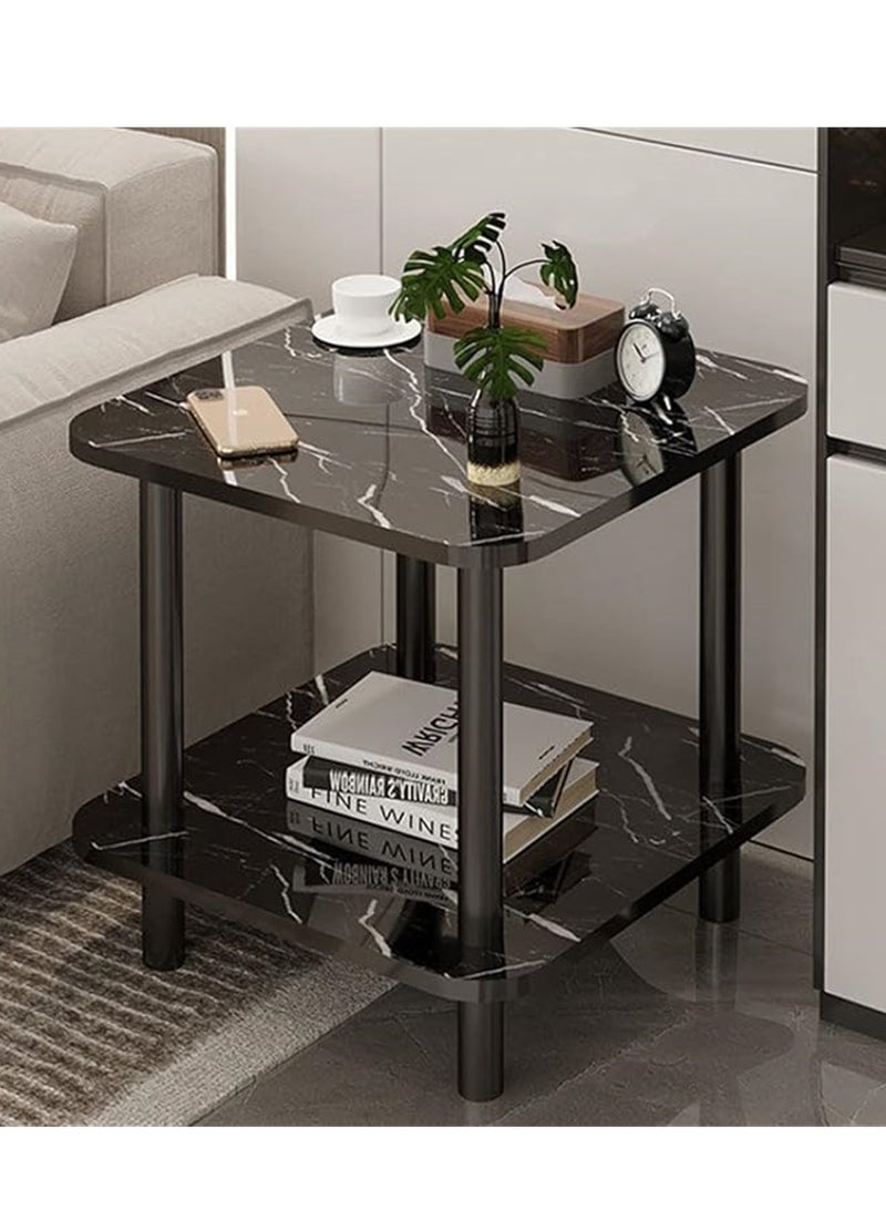 Sofa Side Table, Square Coffee Table End Table with 2 Tier Storage,Glossy Center Table Bedside Table Night Stand for Small Spaces Living Room Bedroom Office (Black, CJ-0028) - Image 4