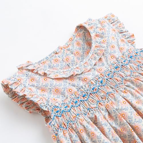 Curipeer Baby Girls Summer Floral Dress Cotton Sleeveless Toddler Smocking Casual Floral Beach Dress 2Y Pink Blue - Image 3
