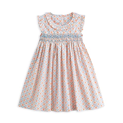 Curipeer Baby Girls Summer Floral Dress Cotton Sleeveless Toddler Smocking Casual Floral Beach Dress 2Y Pink Blue - Image 1