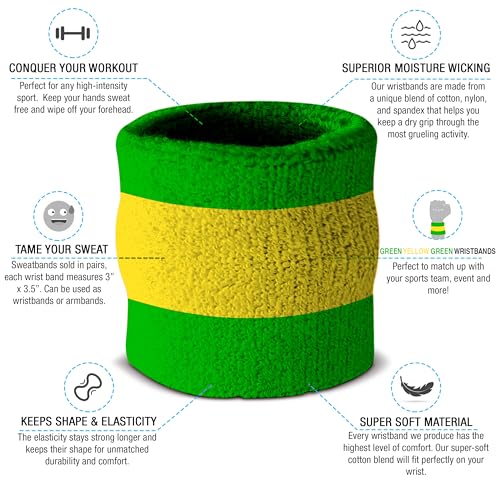 Suddora Striped Sweatband Set, Moisture Wicking 2 Wristbands and 1 Headband, Breathable Athletic Sweat Bands for Sports, Costumes & Cosplay, Matching Bands to Wear with Jersey, Green Yellow Green - Image 4