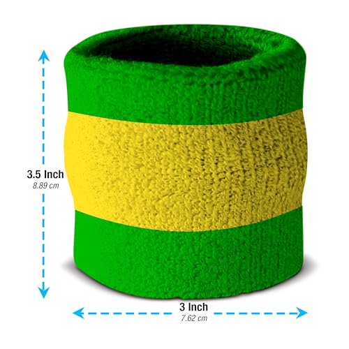 Suddora Striped Sweatband Set, Moisture Wicking 2 Wristbands and 1 Headband, Breathable Athletic Sweat Bands for Sports, Costumes & Cosplay, Matching Bands to Wear with Jersey, Green Yellow Green - Image 5