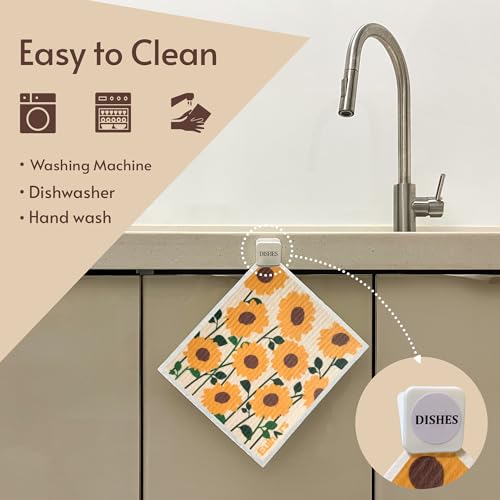 Eulnars Swedish Dishcloths for Kitchen, 8 Pack Flower Reusable Paper Towels Washable, Non-Scratch Swedish Kitchen Towels, Super Absorbent Cellulose Dish Cloths, Eco Friendly Gifts - Image 2
