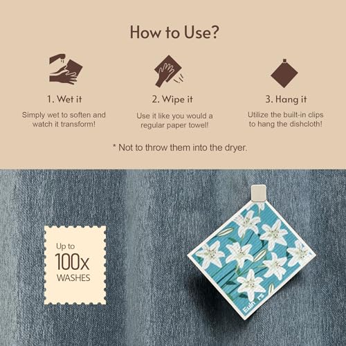Eulnars Swedish Dishcloths for Kitchen, 8 Pack Flower Reusable Paper Towels Washable, Non-Scratch Swedish Kitchen Towels, Super Absorbent Cellulose Dish Cloths, Eco Friendly Gifts - Image 4