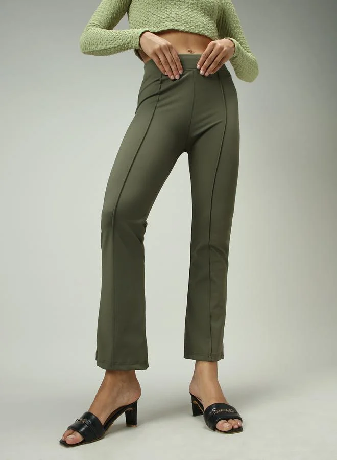 Outzidr  Olive Fitted Flared Leggings for Women | Best Price UAE