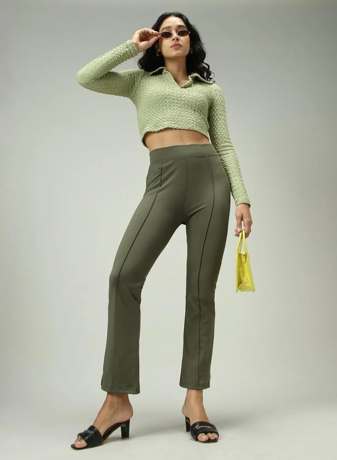 Outzidr  Olive Fitted Flared Leggings for Women | Best Price UAE