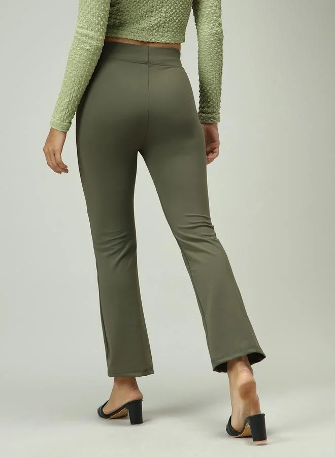Outzidr  Olive Fitted Flared Leggings for Women | Best Price UAE