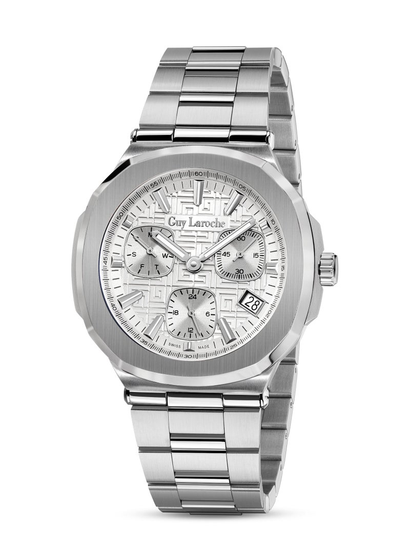 Guy Laroche Charlie Watch for Men with Silver Stainless Steel Bracelet 45 mm 5 Atm  - Image 1