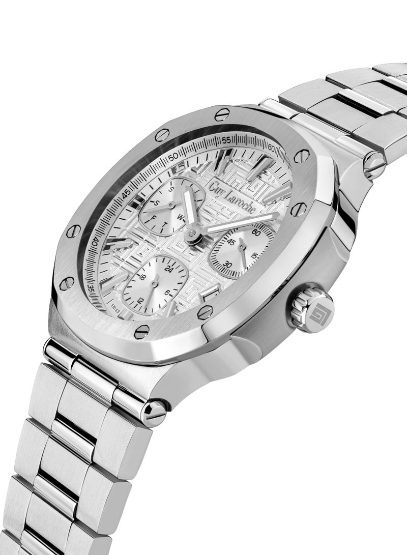 Guy Laroche Charlie Watch for Men with Silver Stainless Steel Bracelet 45 mm 5 Atm  - Image 2