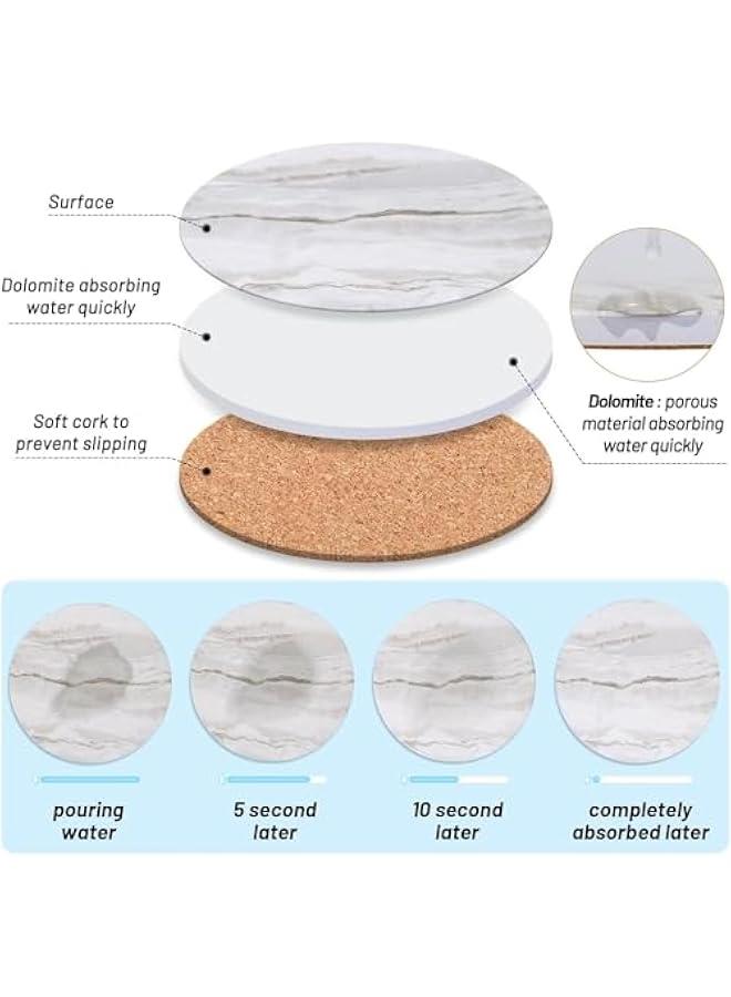 هوكور واقيات مشروبات بحامل، طقم كوستر ماص مكون من 6 قطع، واقيات مشروبات من السيراميك بنمط الرخام لحماية سطح الطاولة، مناسب لأنواع الأكواب، طاولة خشبية، ديكور منزلي رائع، 4 بوصة (رمادي) - Image 3