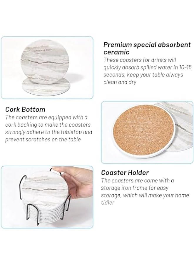 هوكور واقيات مشروبات بحامل، طقم كوستر ماص مكون من 6 قطع، واقيات مشروبات من السيراميك بنمط الرخام لحماية سطح الطاولة، مناسب لأنواع الأكواب، طاولة خشبية، ديكور منزلي رائع، 4 بوصة (رمادي) - Image 4