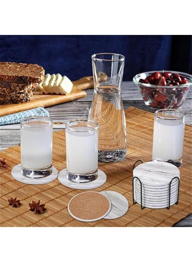 هوكور واقيات مشروبات بحامل، طقم كوستر ماص مكون من 6 قطع، واقيات مشروبات من السيراميك بنمط الرخام لحماية سطح الطاولة، مناسب لأنواع الأكواب، طاولة خشبية، ديكور منزلي رائع، 4 بوصة (رمادي) - Image 5