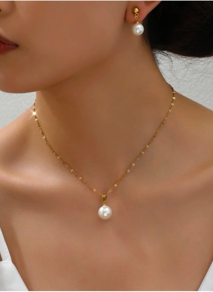 JewelryPalace Gold Plated Stainless Steel Women's Necklace And Earrings Accessories Set  - Image 1