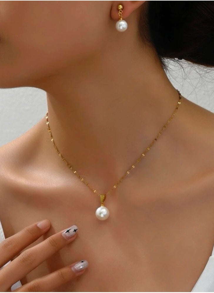 JewelryPalace Gold Plated Stainless Steel Women's Necklace And Earrings Accessories Set  - Image 4