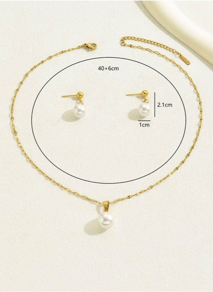 JewelryPalace Gold Plated Stainless Steel Women's Necklace And Earrings Accessories Set  - Image 3