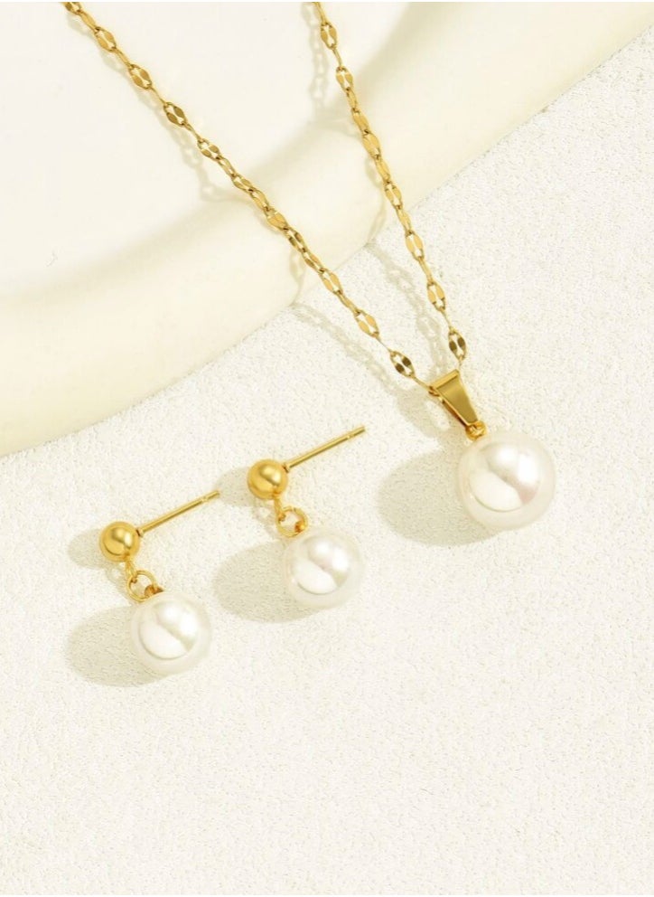 JewelryPalace Gold Plated Stainless Steel Women's Necklace And Earrings Accessories Set  - Image 2