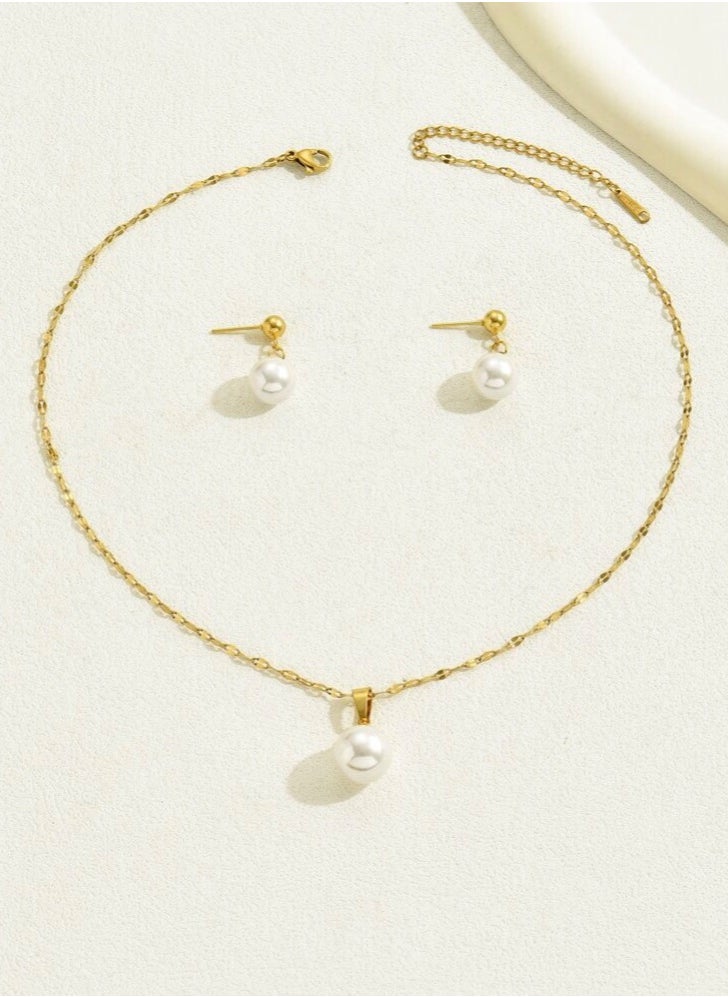 JewelryPalace Gold Plated Stainless Steel Women's Necklace And Earrings Accessories Set  - Image 5