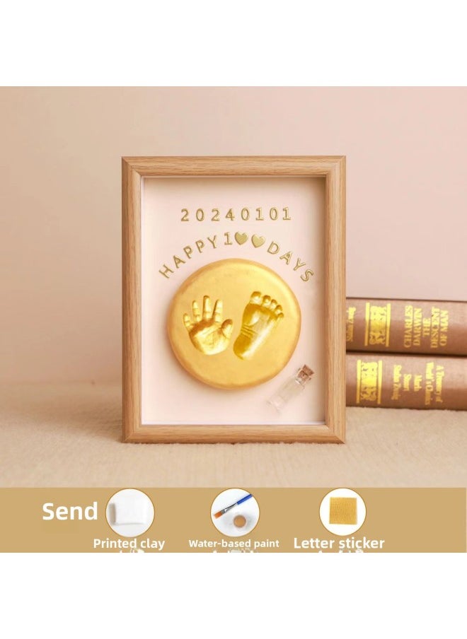 Full Moon Baby Hand And Foot Ink Pad Fetal Hair Commemorative 100 Days Handprint Footprint Commemorative Photo Frame Baby Newborn Hand And Footprint-Specifications:8inch Oak Vertical Style (available Before Half A Year Old)  - Image 1