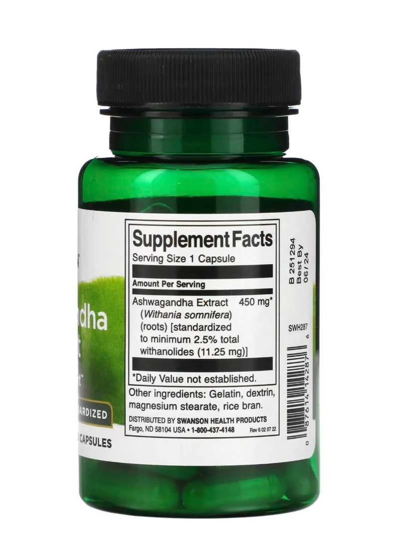 SWANSON Ashwagandha Extract Standardized 450 Mg 60 Capsules - Image 2