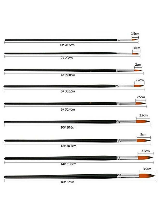 Marrywindix - 9Pcs Round Pointed Tip Pony Hair Artists Filbert Paintbrushes Marrywindix Watercolor Paint Brush Set Acrylic Oil Painting Brush Black - Image 1