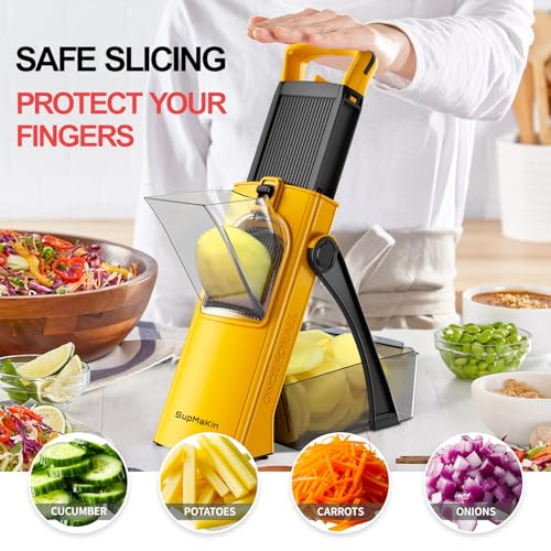 SupMaKin Upgrade Safe Mandoline Slicer, Multi Vegetable Chopper, Potato Slicer, Vegetables Slicer Onion Chopper Fry Cutter, Kitchen Chopping Artifact (Yellow) - Image 3