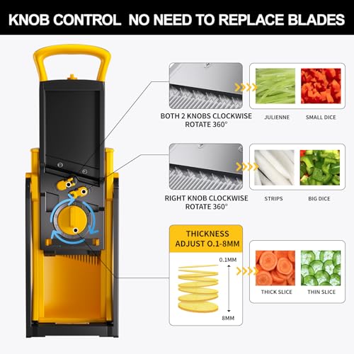 SupMaKin Upgrade Safe Mandoline Slicer, Multi Vegetable Chopper, Potato Slicer, Vegetables Slicer Onion Chopper Fry Cutter, Kitchen Chopping Artifact (Yellow) - Image 4