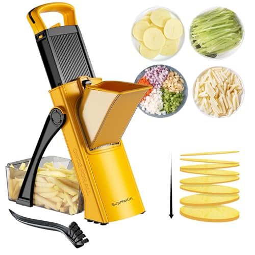 SupMaKin Upgrade Safe Mandoline Slicer, Multi Vegetable Chopper, Potato Slicer, Vegetables Slicer Onion Chopper Fry Cutter, Kitchen Chopping Artifact (Yellow) - Image 1