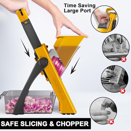 SupMaKin Upgrade Safe Mandoline Slicer, Multi Vegetable Chopper, Potato Slicer, Vegetables Slicer Onion Chopper Fry Cutter, Kitchen Chopping Artifact (Yellow) - Image 2