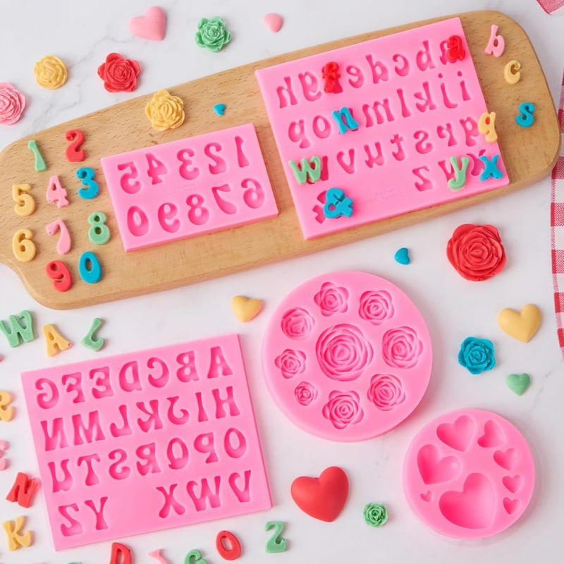 Puyeipt Silicone Letter Molds for Chocolate, 5 Pcs Alphabet Number Rose and Heart Shape Chocolate Molds, Fondant Molds for Candy Cupcake Desserts Cake Decorations - Image 5