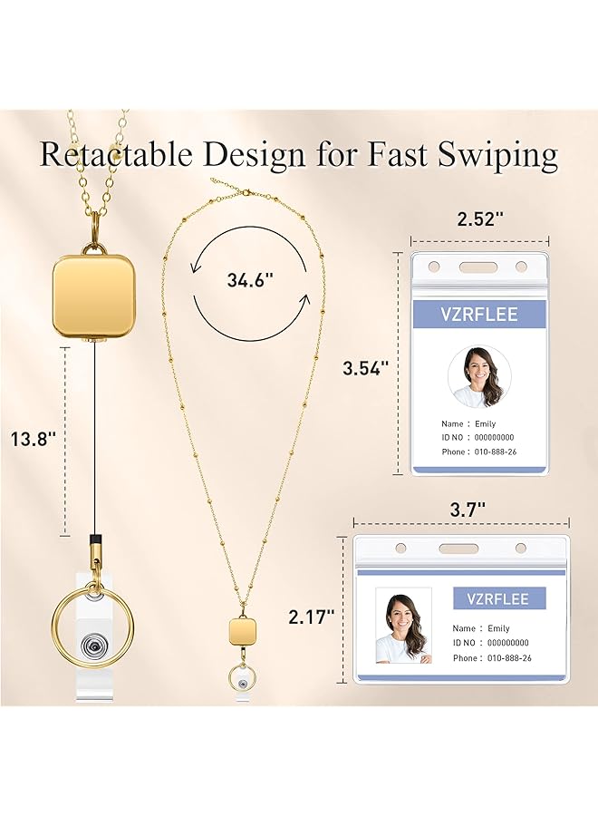 erorex Retractable Badge Reel Lanyard With Id Holders 2 Piece Lanyards For Id Badges With 4 Badge Holders Beaded Chain Premium Stainless Steel Lanyard Necklace For Women  - Image 4