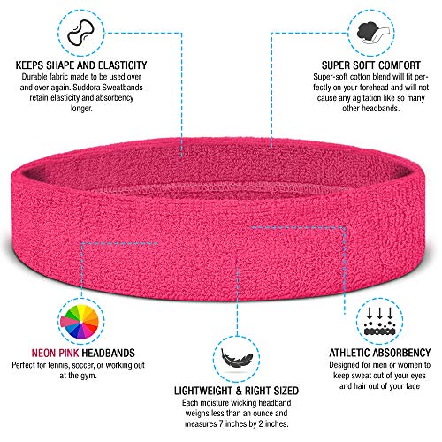Suddora Sweatbands Set, Moisture Wicking 2 Wristbands and 1 Headband, Breathable Terry Cloth Athletic Bands for Basketball, Tennis, Yoga, Gym, Sweat Bands for Costumes and Cosplay, Neon Pink - Image 2