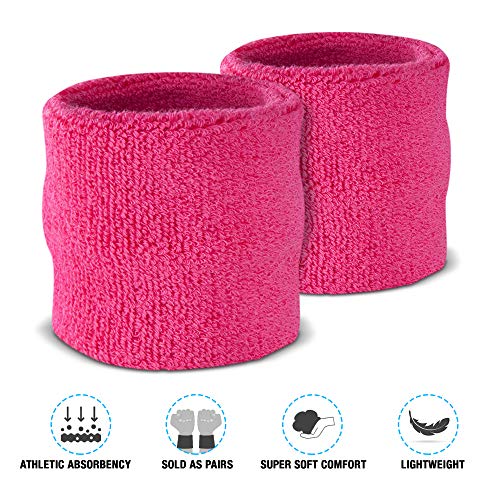 Suddora Sweatbands Set, Moisture Wicking 2 Wristbands and 1 Headband, Breathable Terry Cloth Athletic Bands for Basketball, Tennis, Yoga, Gym, Sweat Bands for Costumes and Cosplay, Neon Pink - Image 5