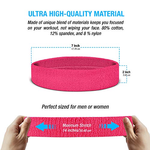 Suddora Sweatbands Set, Moisture Wicking 2 Wristbands and 1 Headband, Breathable Terry Cloth Athletic Bands for Basketball, Tennis, Yoga, Gym, Sweat Bands for Costumes and Cosplay, Neon Pink - Image 3
