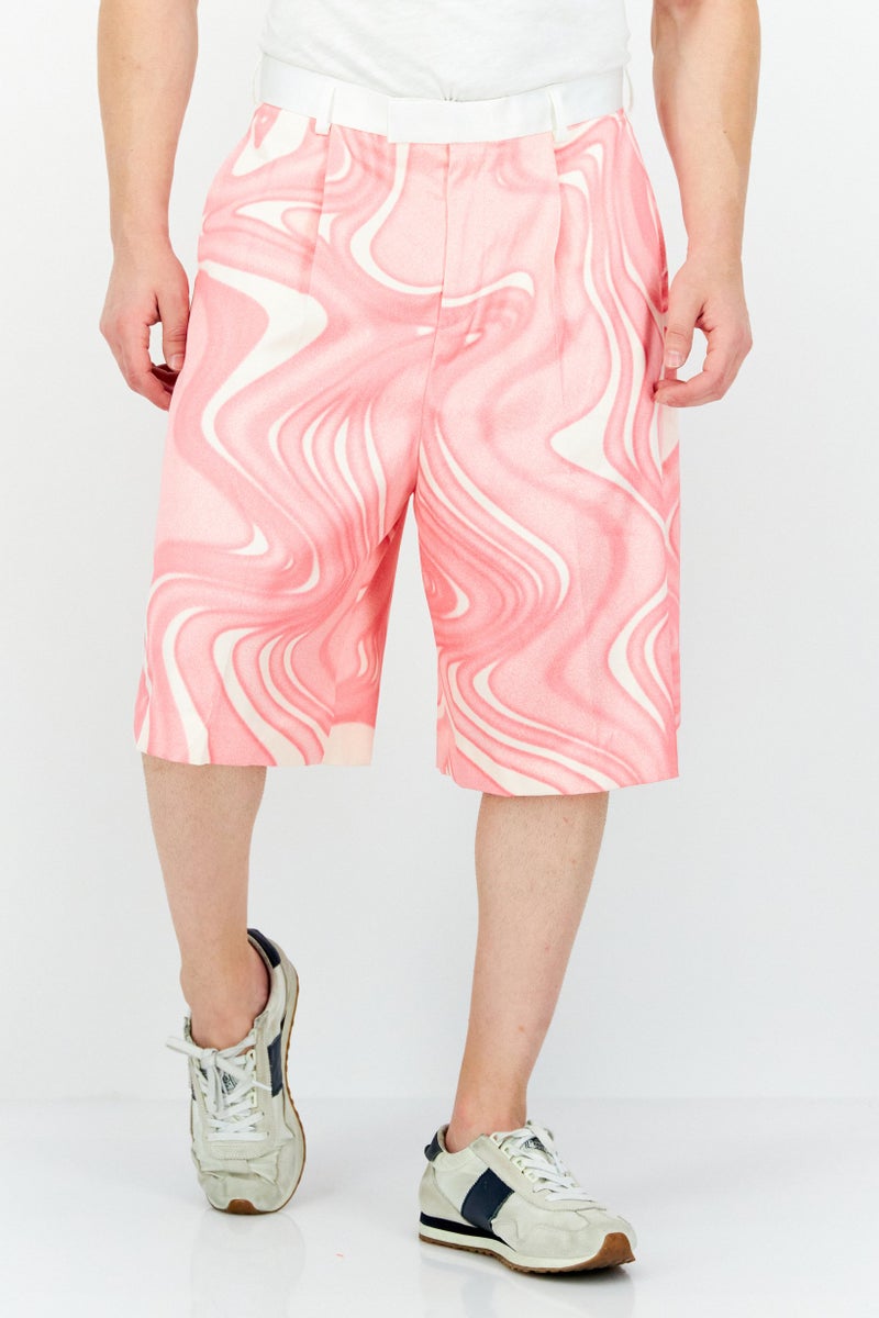 Asos Design Men Tall Fit Abstract Print Basic Shorts, Pink - Image 1