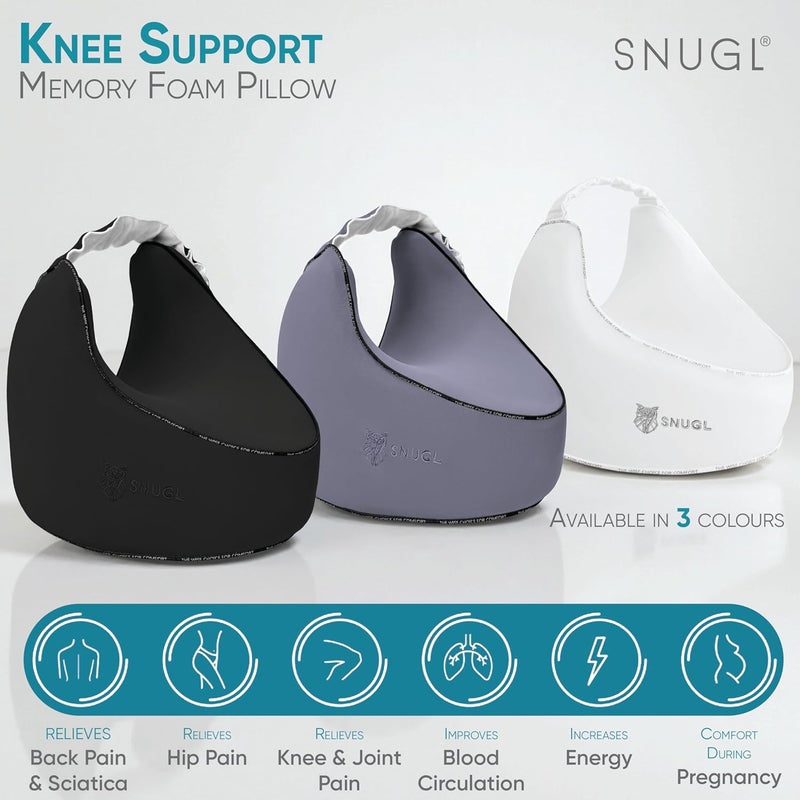 SNUGL Knee Pillow for Sleeping on Side – Cooling Pillow Memory Foam | Knee Support for Women & Men | Sciatica & Leg Support Cushion with Secure Straps (White) - Image 2