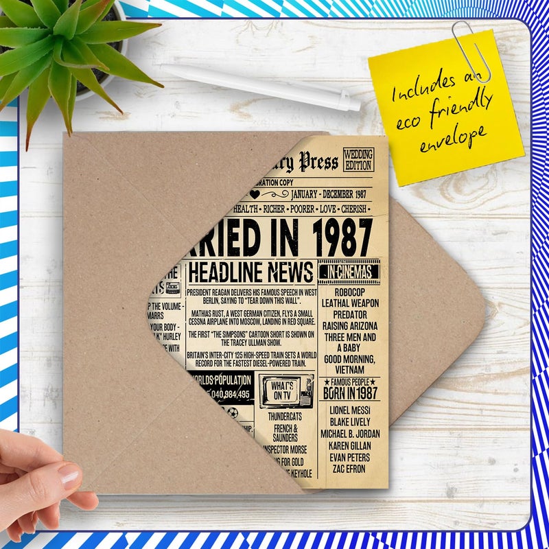 Stuff4 بطاقة الذكرى السنوية التاسعة والثلاثين للرجال والنساء - صحيفة عتيقة متزوجة في 1987-39 سنة بطاقة ذكرى زفاف لرفيق الزوج والزوجة الشريكة A5 بطاقات تهنئة بالذكرى السنوية - Image 5
