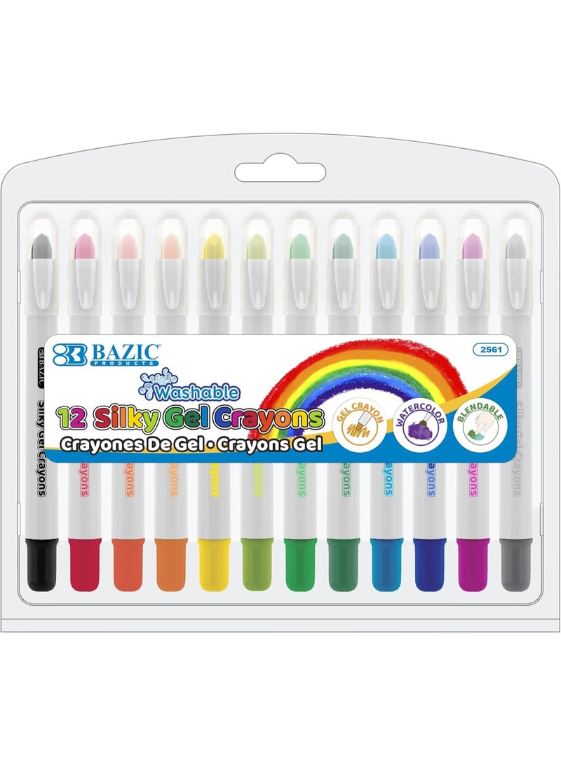 Bazic Silky Gel Crayons Washable Blendable Watercolor Crayon 12 Pcs - Image 1