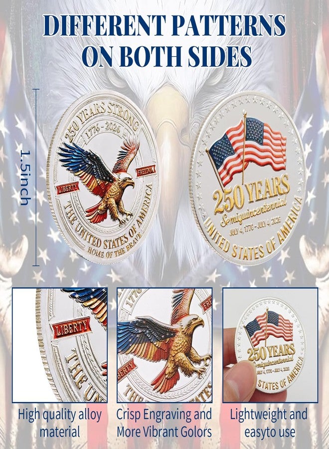Jendfert USA 250th Anniversary Commemorative Coin - American Eagle & Patriotic Symbols Collectible - America 250 Merchandise for Celebration & Gifting (1776-2026) 250 Eagle Style2 - Image 2