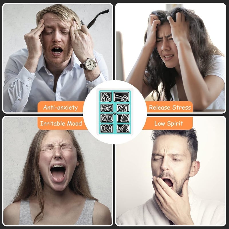 Street27 مجموعة من 8 قطع من ألغاز الأسلاك المعدنية - ألعاب تعليمية لحل المشكلات وتمرين العقل، ألغاز فك تشابك متنوعة للهدايا والحفلات والجوائز - اختبار ذكاء تحدي الدماغ (D) - Image 4