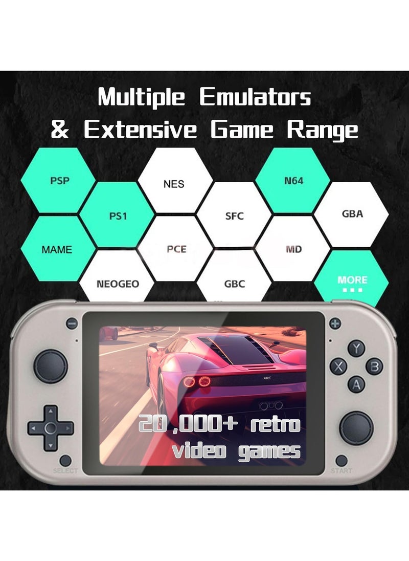 M17 Retro Handheld Game Console - 4.3" LCD Screen, 2000mAh Battery, 128GB with 20,000+ Classic Games, EmuELEC System, Quad-Core Cortex-A7 CPU (Silver)