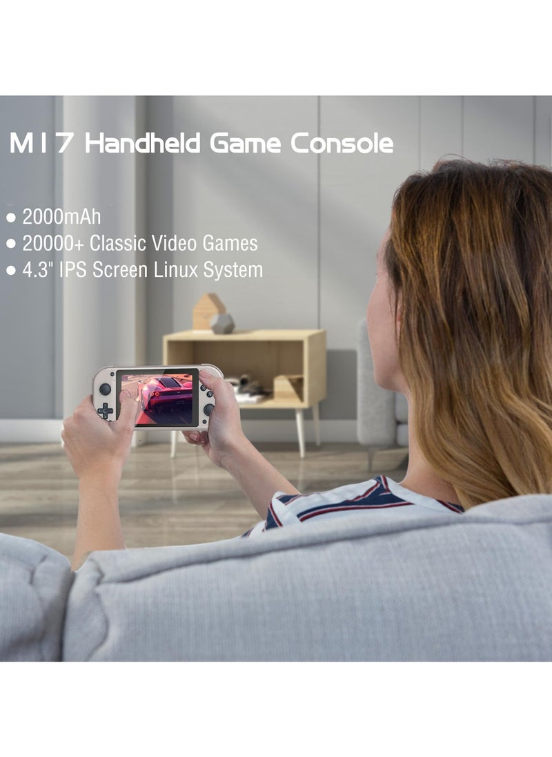 M17 Retro Handheld Game Console - 4.3" LCD Screen, 2000mAh Battery, 128GB with 20,000+ Classic Games, EmuELEC System, Quad-Core Cortex-A7 CPU (Silver)