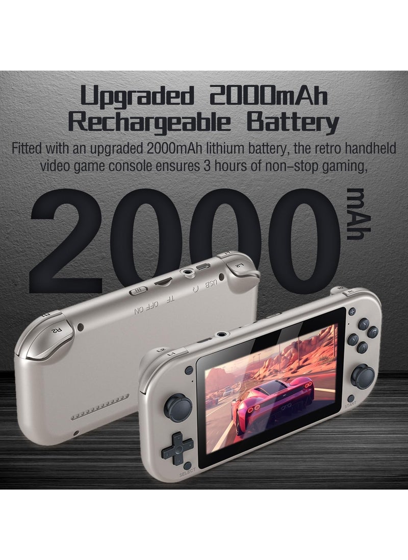 M17 Retro Handheld Game Console - 4.3" LCD Screen, 2000mAh Battery, 128GB with 20,000+ Classic Games, EmuELEC System, Quad-Core Cortex-A7 CPU (Silver)