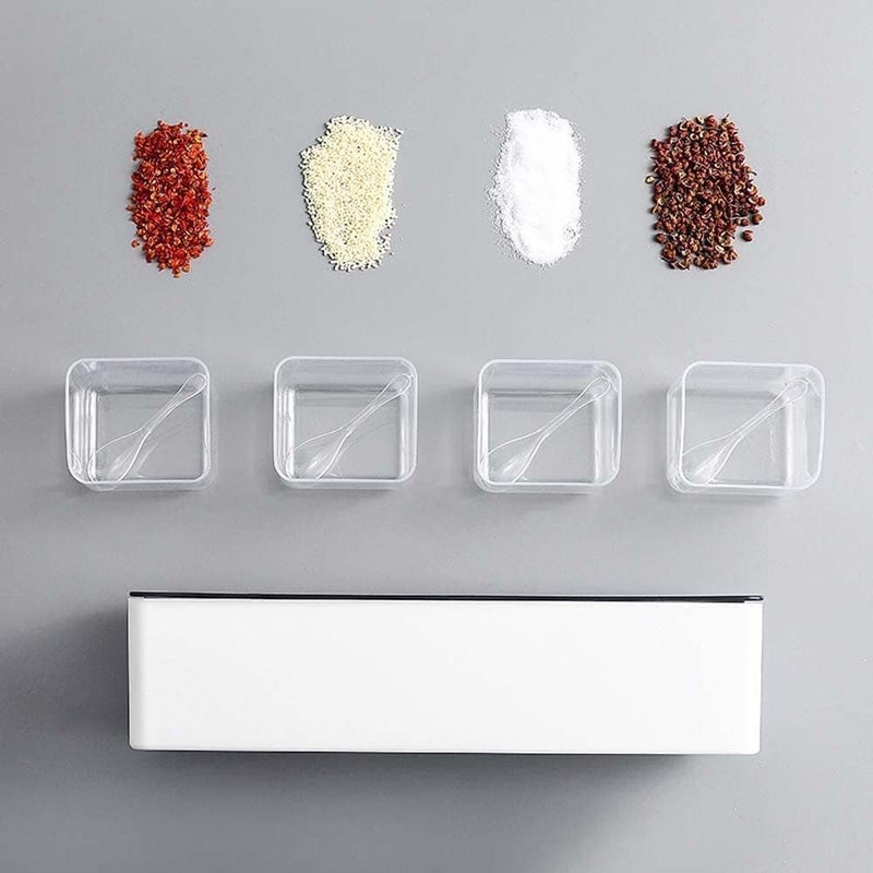 SHOPELLA Wall Mounted Spice Storage Box with Spoon Multipurpose SelfAdhesive Seasoning Masala Spice Rack Shelf with Cover Plastic Spice Rack Masala Organiser for Kitchen - Image 2