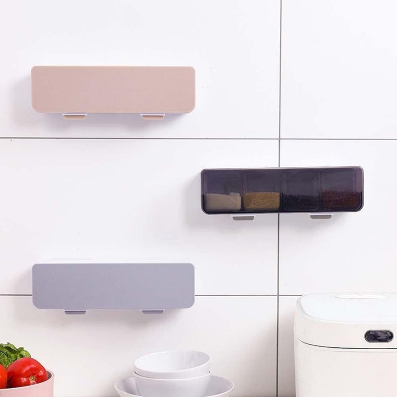 SHOPELLA Wall Mounted Spice Storage Box with Spoon Multipurpose SelfAdhesive Seasoning Masala Spice Rack Shelf with Cover Plastic Spice Rack Masala Organiser for Kitchen - Image 4