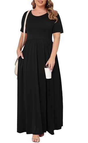 KARALIN Women’s Plus Size Maxi Dresses for Curvy Women Summer Casual Short Sleeve 2026 Long Dress Black 16W - Image 2